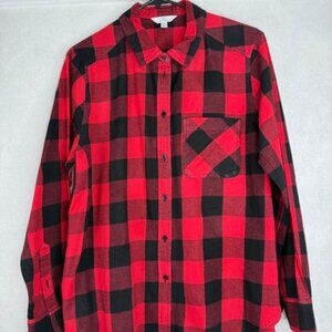Red and Black Buffalo Check Flannel Shirt
